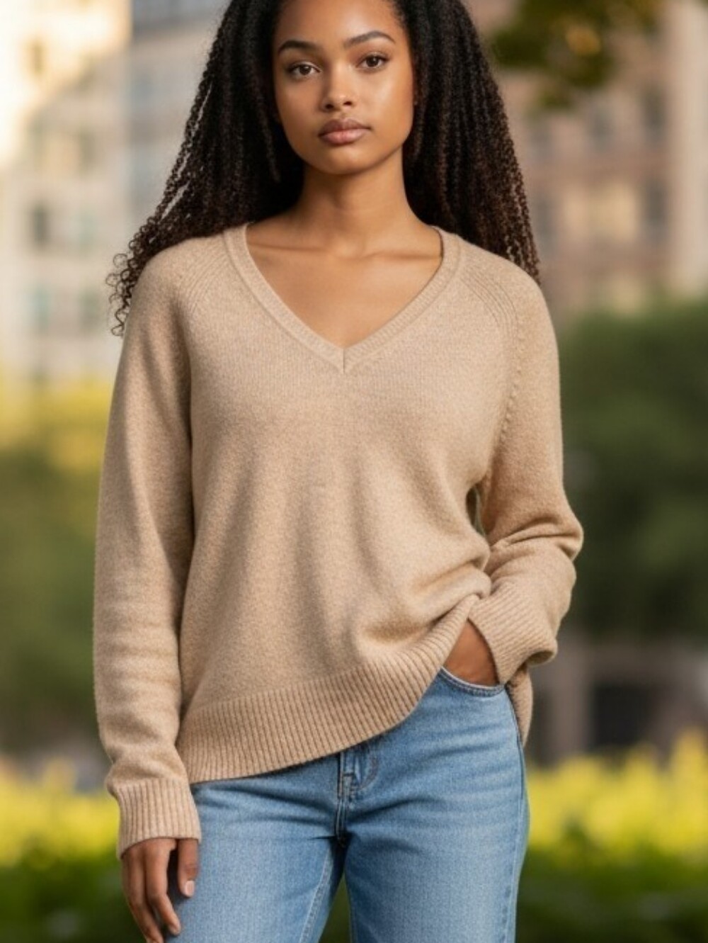 J Crew V Neck Beige Sweater Very Soft Pullover Sz L